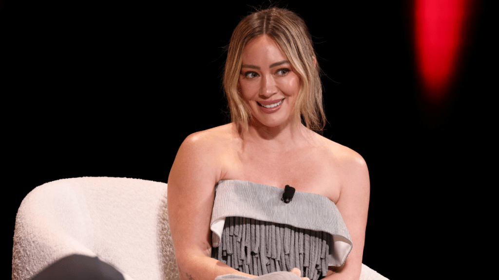 Hilary Duff Stuns in Bold Strapless Top & Sheer Pants for TIME100
