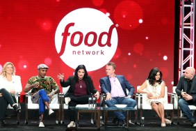 Amanda Freitag, Marcus Samuelsson, Alex Guamaschelli, Marc Murphy, Maneet Chauhan, and Chris Santos of the television show "Chopped" for the Food Network speak during the Summer 2018 Television Critics Association Press Tour at the Beverly Hilton Hotel on July 26, 2018 in Beverly Hills, California