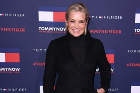 Yolanda Hadid in a black sweater at a Tommy Hilfiger event