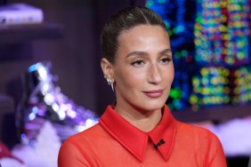 Amanda Batula in a red blouse on Watch What Happens Live