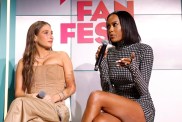 Amanda Batula and Ciara Miller on stage at Bravo Fan Fest Miami