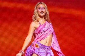 Zara Larsson Layers Scarf as Top With Bubbled Micro Mini for Magazine