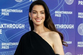 Anne Hathaway’s High Slit Ralph Lauren Dress Boldly Slips Off-The-Shoulder