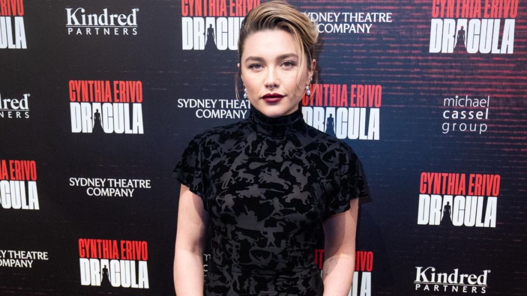 Florence Pugh's Strapless Saint Laurent Dress Has a Ridiculously High Slit
