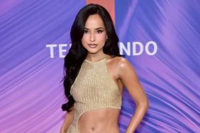 Becky G Puts on a Leggy Display in Waist-High Slit Dress