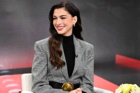 Anne Hathaway's Michael Kors Skirt Suit Gets a Dangerously High Slit