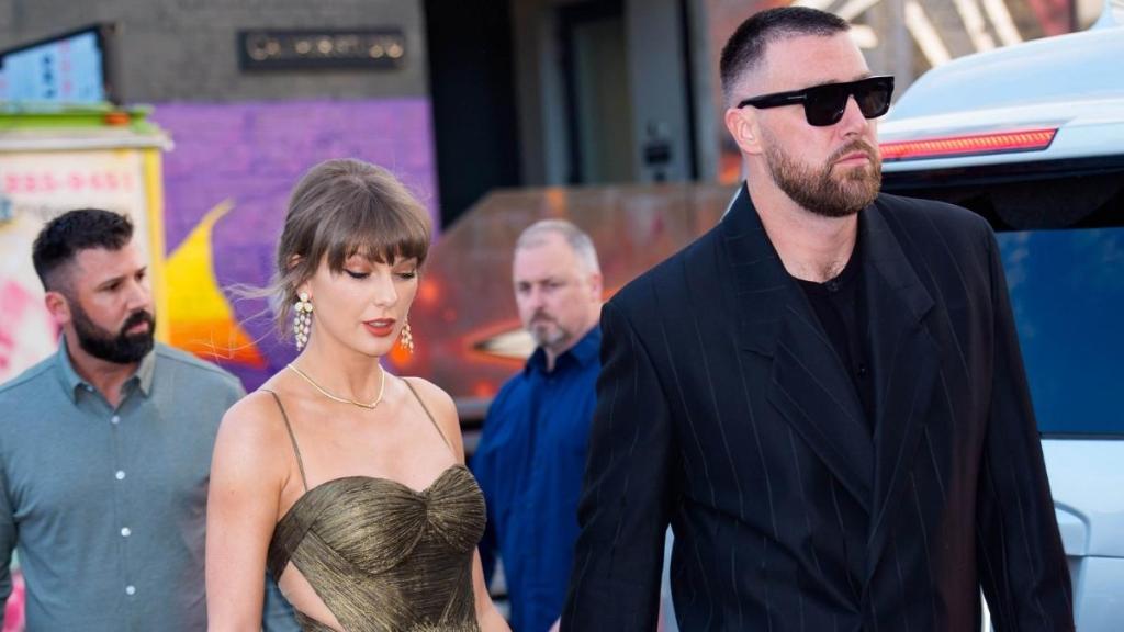 Taylor Swift Elevates Plunging Dress With Travis Kelce's Fear of God Blazer