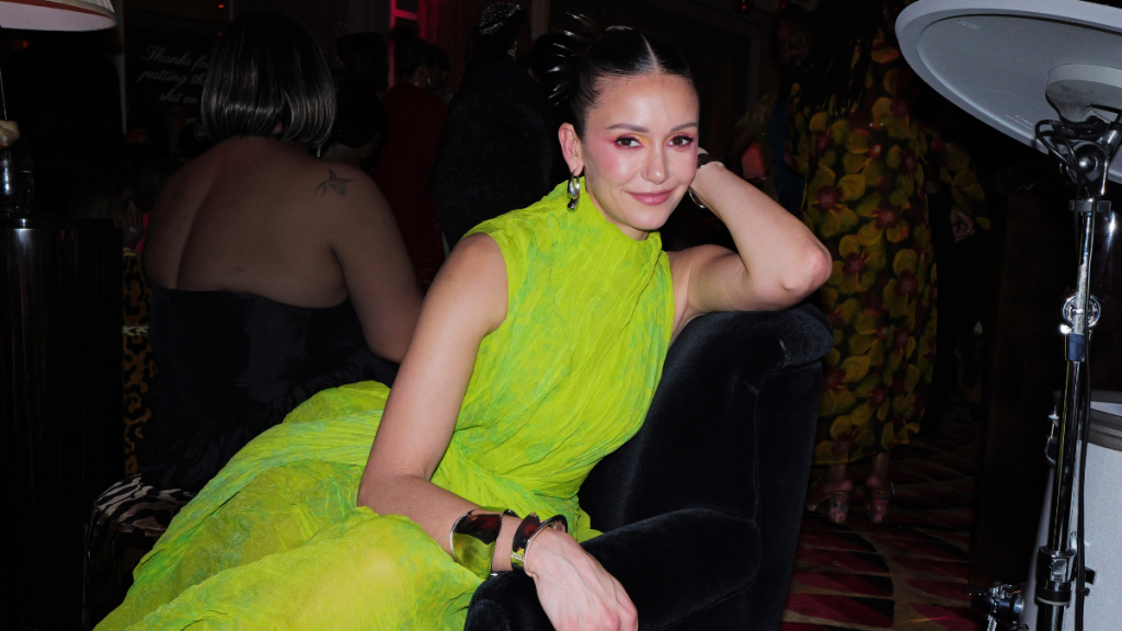 Nina Dobrev's Stringy Bra Peeks Through See-Through Tom Ford Dress