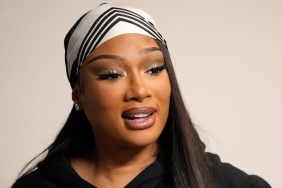 Megan Thee Stallion Nails Peekaboo Bra Trend in Plunging Suit Look