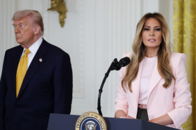 Melania Trump Perfects Contrast in McQueen Blazer & Fitted Max Mara Skirt