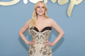 Lindsay Lohan’s Plunging Ashi Studio Dress Is Embroidered Goodness