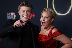 Julia Morris with her arm around Robert Irwin