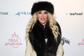 Brandi Glanville in a black fur hat and stole