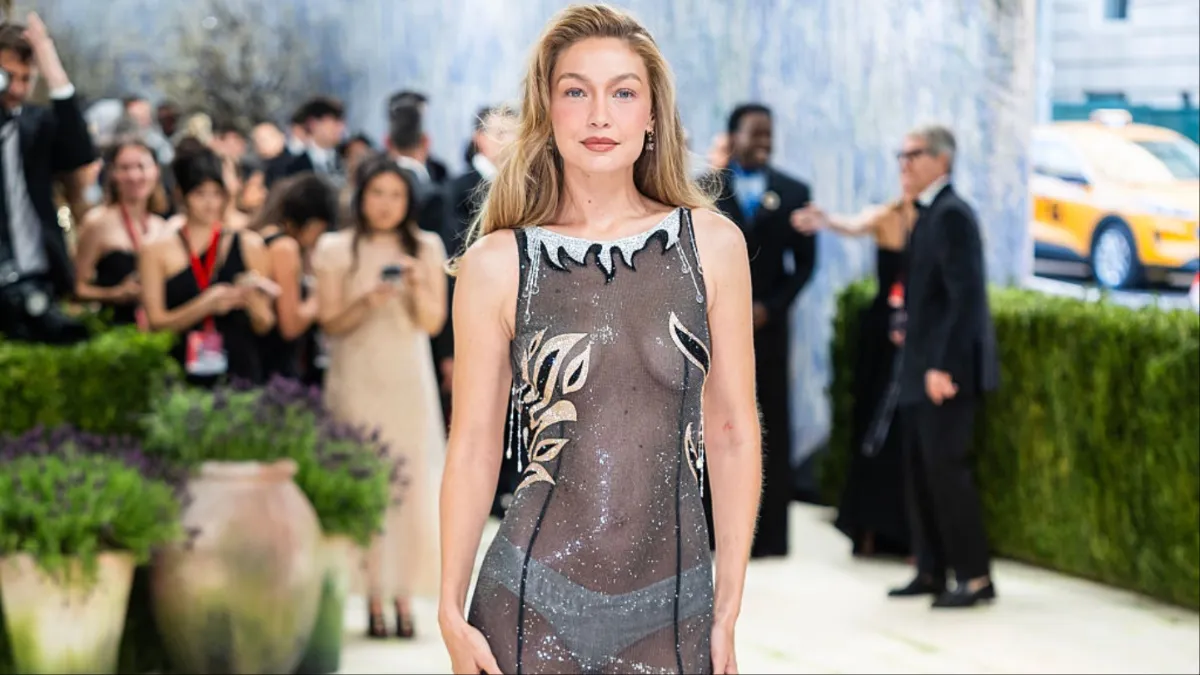 navy blue dress for baby girl Gigi Hadid Goes Braless in a Thong Under a Fully Sheer Backless Dress