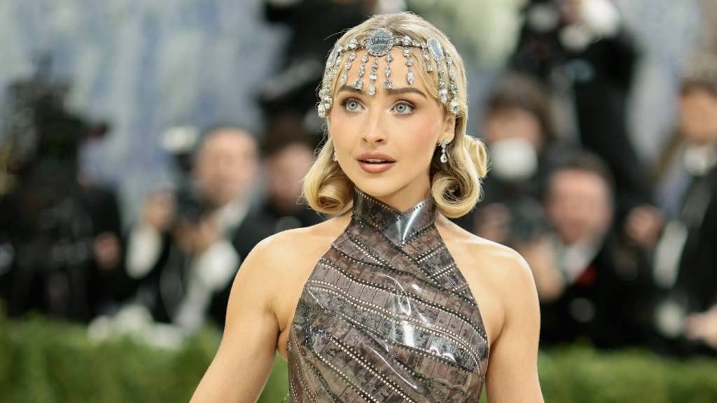 Sabrina Carpenter’s Sheer Film Strip Dress Hides Actor Stills at Met Gala