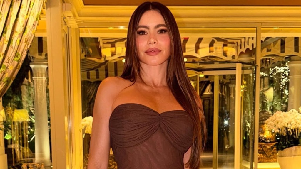 Sofia Vergara Squeezes Into a Bold Strapless Dress Barely Holding Her Curves In