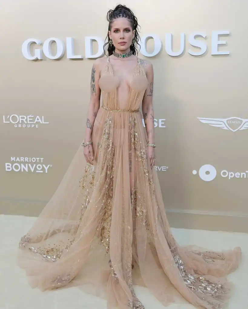 Halsey's Cleavage-Baring Sheer Dress Plunges Dangerously Down