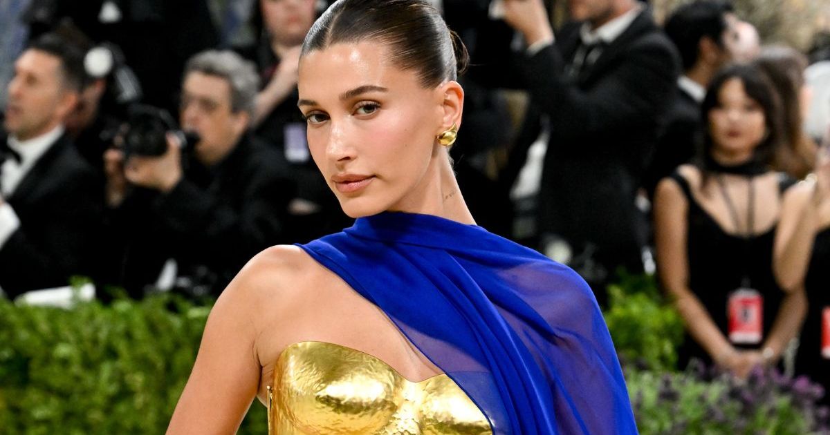 Hailey Bieber Shuts Down the Red Carpet in Gold Breastplate