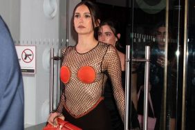 Nina Dobrev Goes Braless Under Fishnet Dress