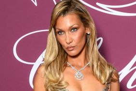 Bella Hadid Stretches in Cheeky Metallic Thong Bikini