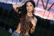 Becky G Goes Boldly Braless Under Sheer Nude Micro Minidress