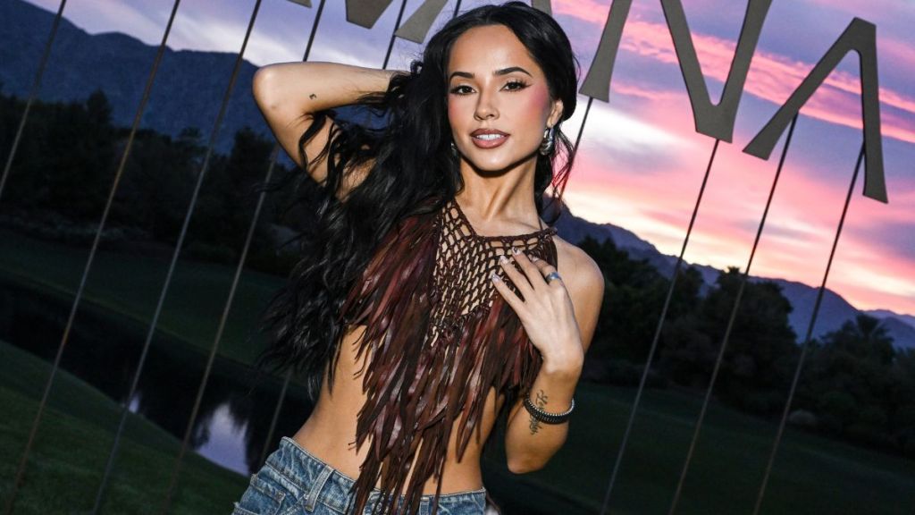 Becky G Goes Boldly Braless Under Sheer Nude Micro Minidress