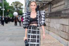 Emily Blunt Tries Peekaboo Bra Trend in Open Louis Vuitton Jacket Look