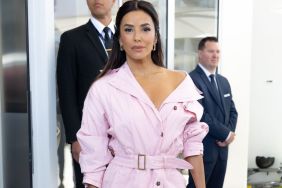 Eva Longoria's Willy Chavarria Coat Dress Slips off One Shoulder