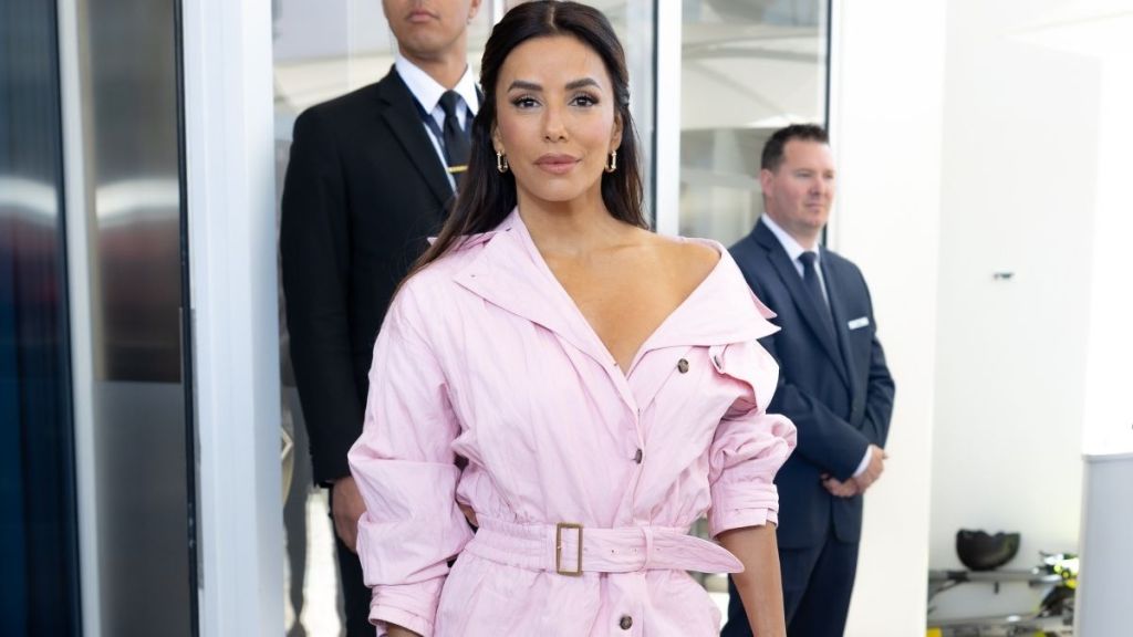 Eva Longoria's Willy Chavarria Coat Dress Slips off One Shoulder
