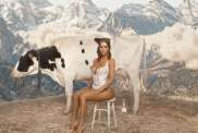 Bianca Censori Takes on Farm Duty in Plunging Lace-Up Bodysuit