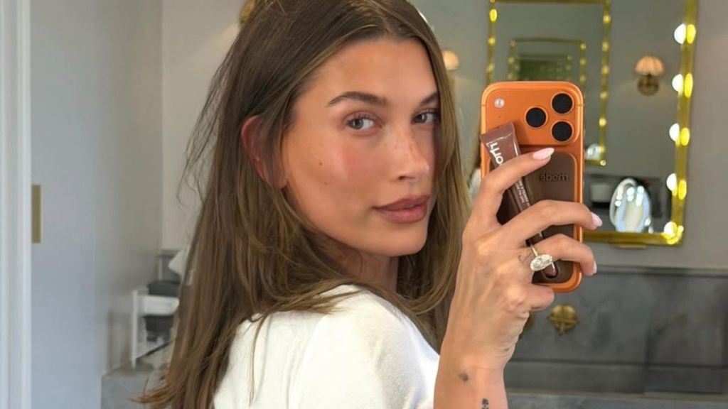 Hailey Bieber Goes Nude in $82 SKIMS Everyday Cotton Bra & Thong Set