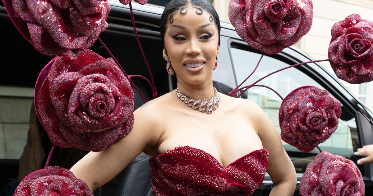 Cardi B’s Plunging Chrome Hearts Dress Barely Holds on…