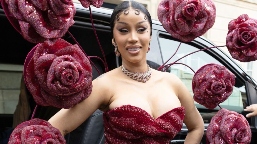 Cardi B's Plunging Chrome Hearts Dress Barely Holds on With Just 2 Straps