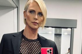Charlize Theron Walks in Micro Shorts That Completely Hide Under Her Unbuttoned Jacket