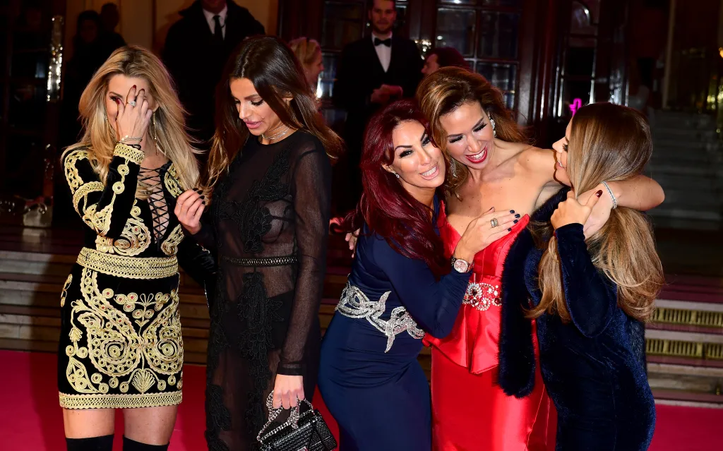 The Real Housewives of Cheshire cast Leanne Brown, Misse Beqiri, Lauren Simon, Ampika Pickston and Tanya Bardsley attending the ITV Gala at the London Palladium