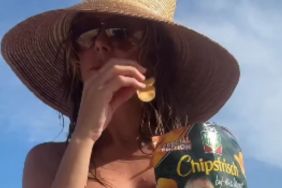 Heidi Klum Goes Topless in Nothing but Bikini Bottoms While Eating Chips