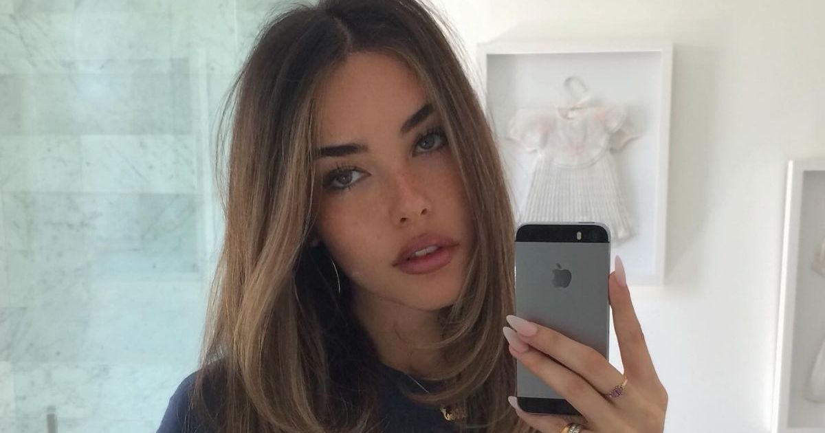 Madison Beer Squats in Corseted Mini Dress With a Super-Low Plunging Neckline