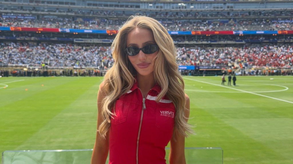 Alix Earle Unzips Versace Dress That Races up on Her Thighs at FIFA Finals