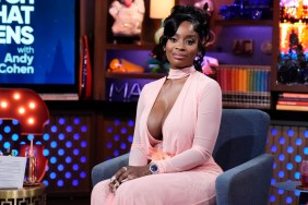 Shamea Morton Mwangi in a pink dress on Watch What Happens Live
