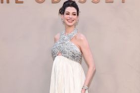 Anne Hathaway Channels Grecian Goddess in Prada Gown With Chest Cutout