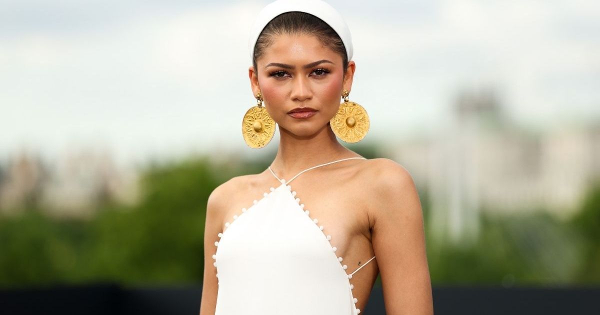 Zendaya Boldly Lifts See-Through Trussardi Dress Slipping off Her Shoulder