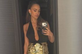 Jessica Alba’s Plunging Prada Dress Dips So Low for Taylor Swift’s Wedding