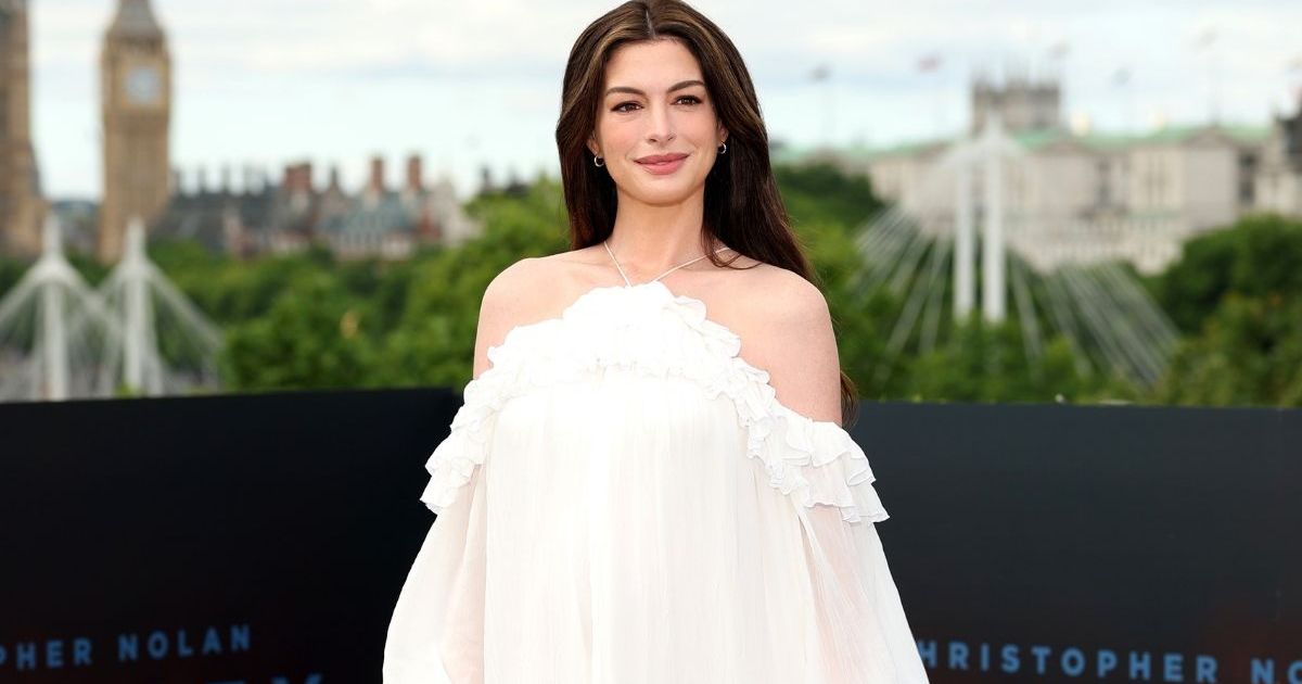 Anne Hathaway’s See-Through Blumarine Micro Minidress Rides up Her Thighs