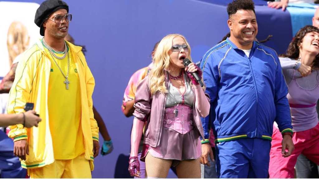 Madonna's Bra Peeks Through Plunging Unzipped Diesel Top for FIFA