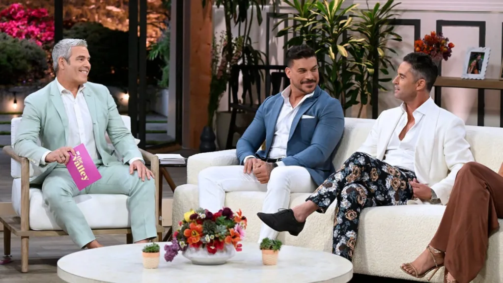 Jax Taylor with Andy Cohen and Jesse Lally at The Valley reunion