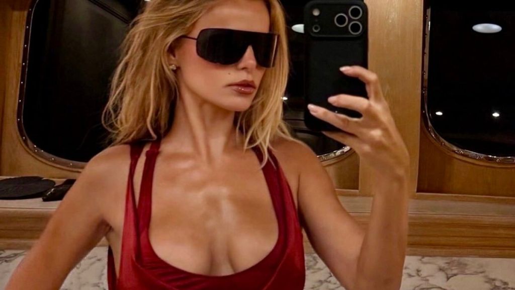 Brooks Nader's Fiery Red Dangerously Plunging Dress Is Gucci by Tom Ford