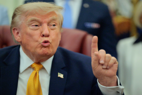 President Donald Trump delivers remarks during a public address on Iran.