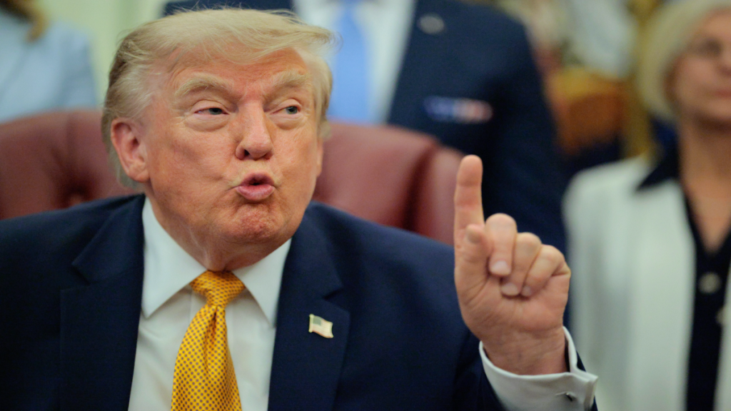 President Donald Trump delivers remarks during a public address on Iran.