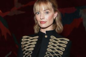 Margot Robbie Styles Low-Cut Corset Top With Slinky With Jean Skirt