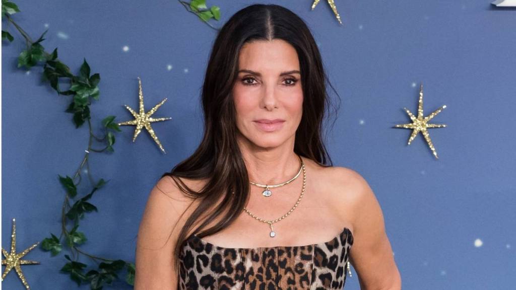 Sandra Bullock Pairs Plunging High-Slit Dress With Fun Givenchy Pompom Heels